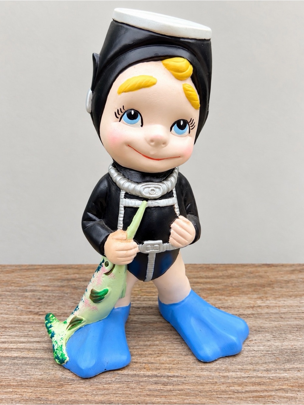 Large Vintage 1970s Scuba Diver Figurine | Retro | Ceramic
